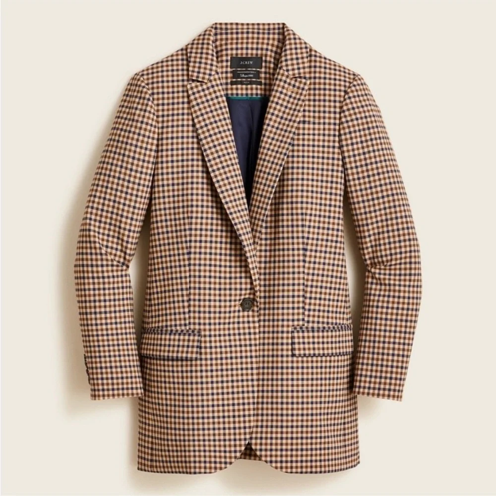 J. Crew Alfie Honey Plaid Italian Wool Stretch Blazer Size 10 NWOT Tollegno 1900 - Picture 1 of 16